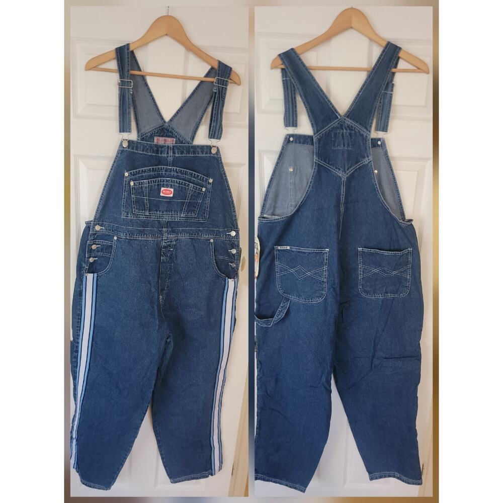 VTG Revolt Denim Bib Overalls Sz 20 Wide Leg Baggy Tuxedo Stripe Retro 90S Y2K